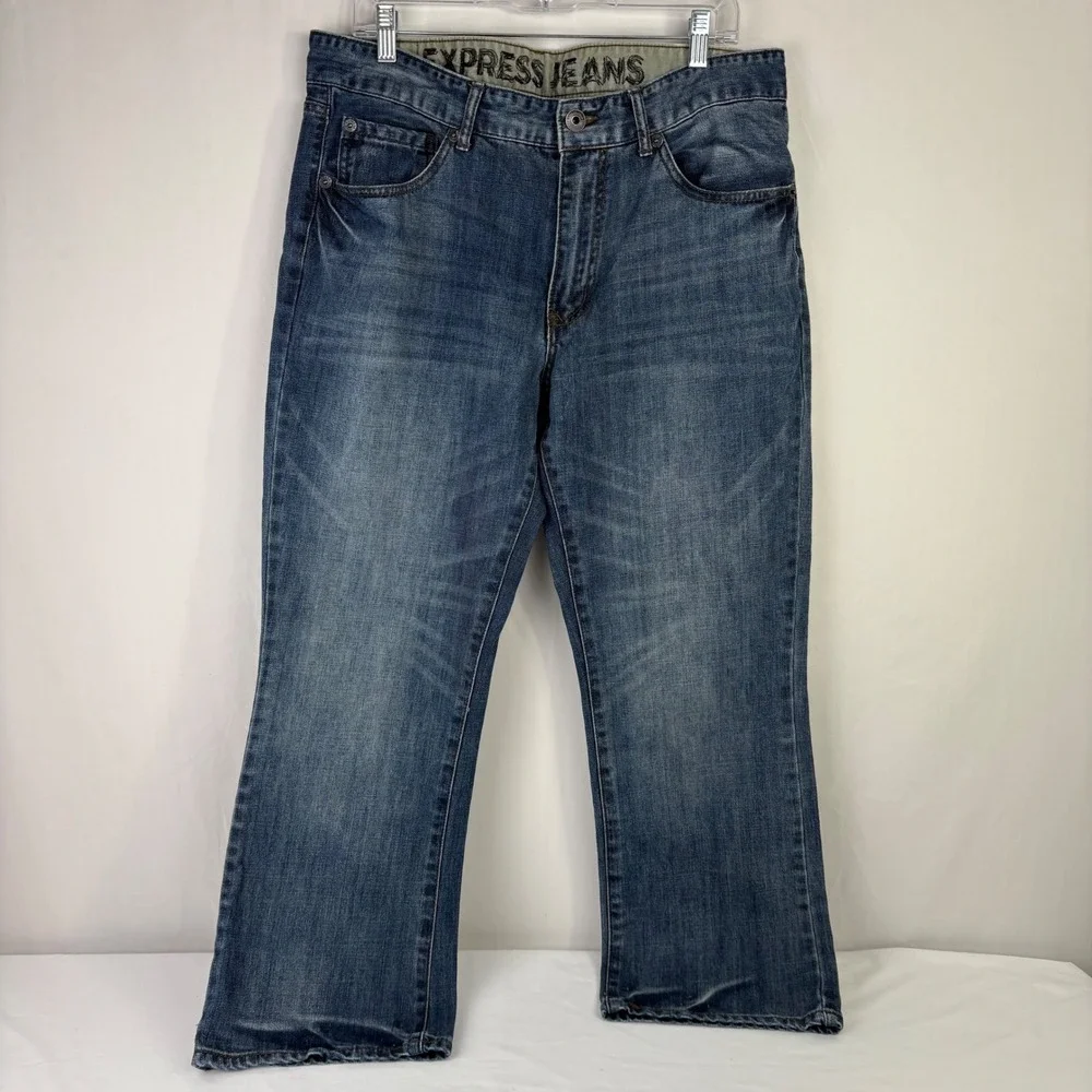EXPRESS Mens‎ Jeans Relaxed Straight Leg Blue Wash Denim Cotton 38x30 (36x28)